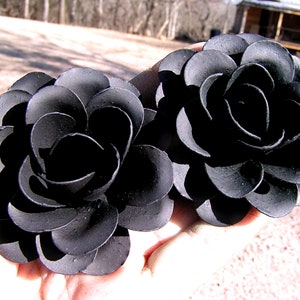 Two Large metal FLAT Matte BLACK roses, flowers for accents, embellishments, crafting, jewelry, art, woodworking, arrangements