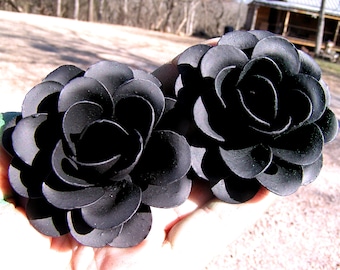 Two Large metal FLAT Matte BLACK roses, flowers for accents, embellishments, crafting, jewelry, art, woodworking, arrangements