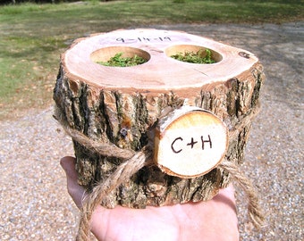 Personalized Wedding Ring bearer box, Rustic wedding pillow alternative - Candle Holder