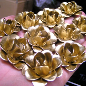 TEN small gold colored metal flowers for accents, embellishments, crafting, jewelry, art projects, woodworking, arrangements image 2