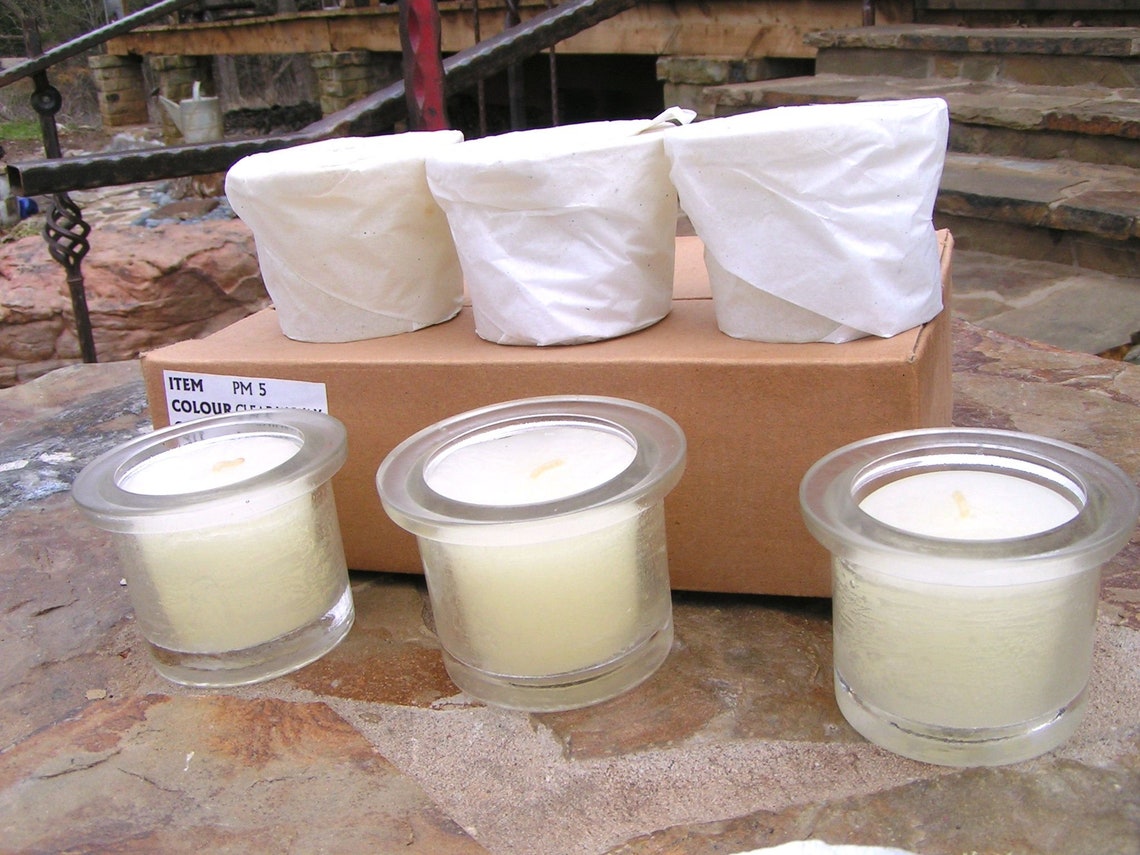 SIX clear glass candle votives for making wood candle holders Etsy
