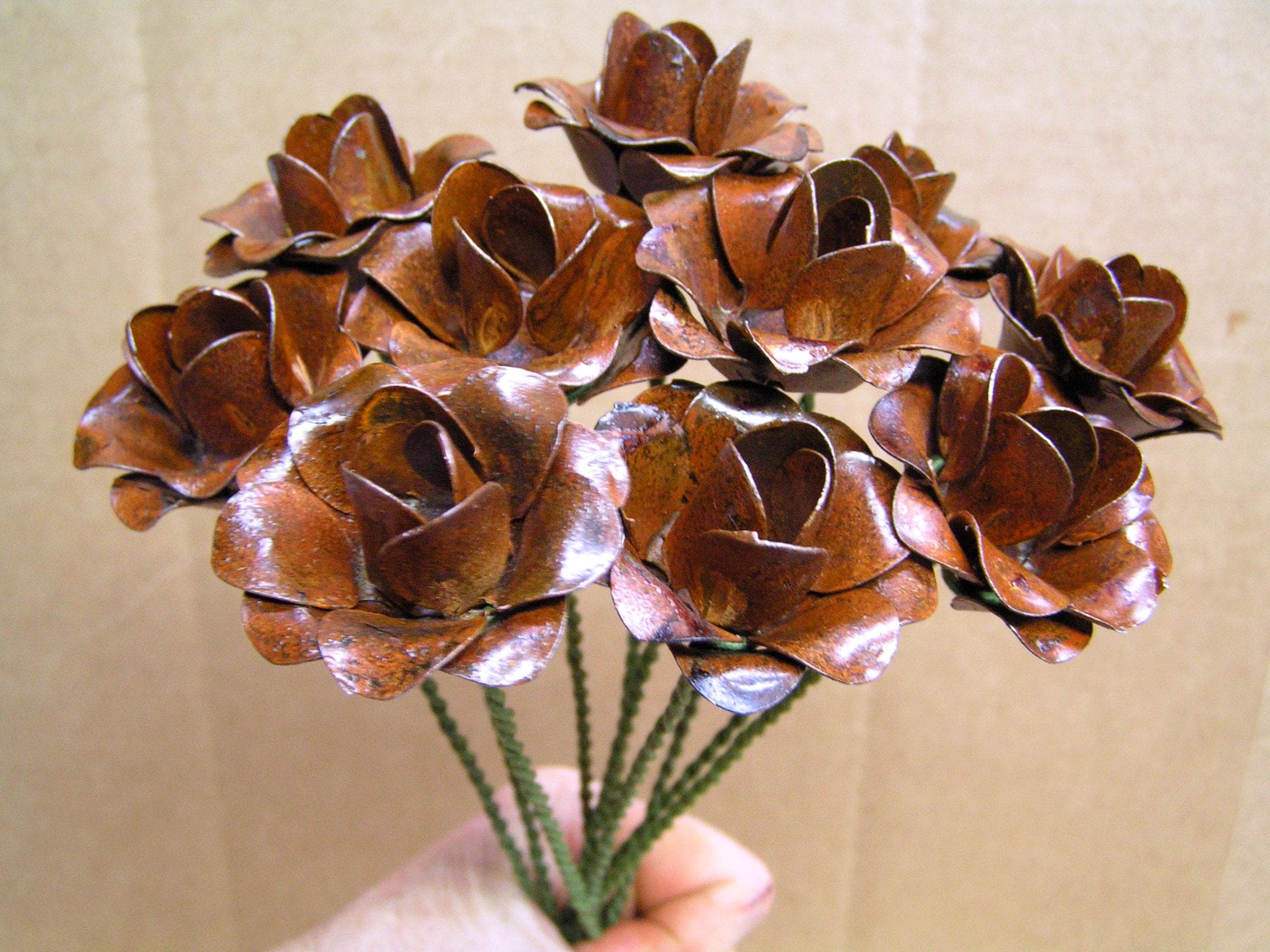 Ten MEDIUM Rust Roses WITH Stems, Metal Flowers - Etsy