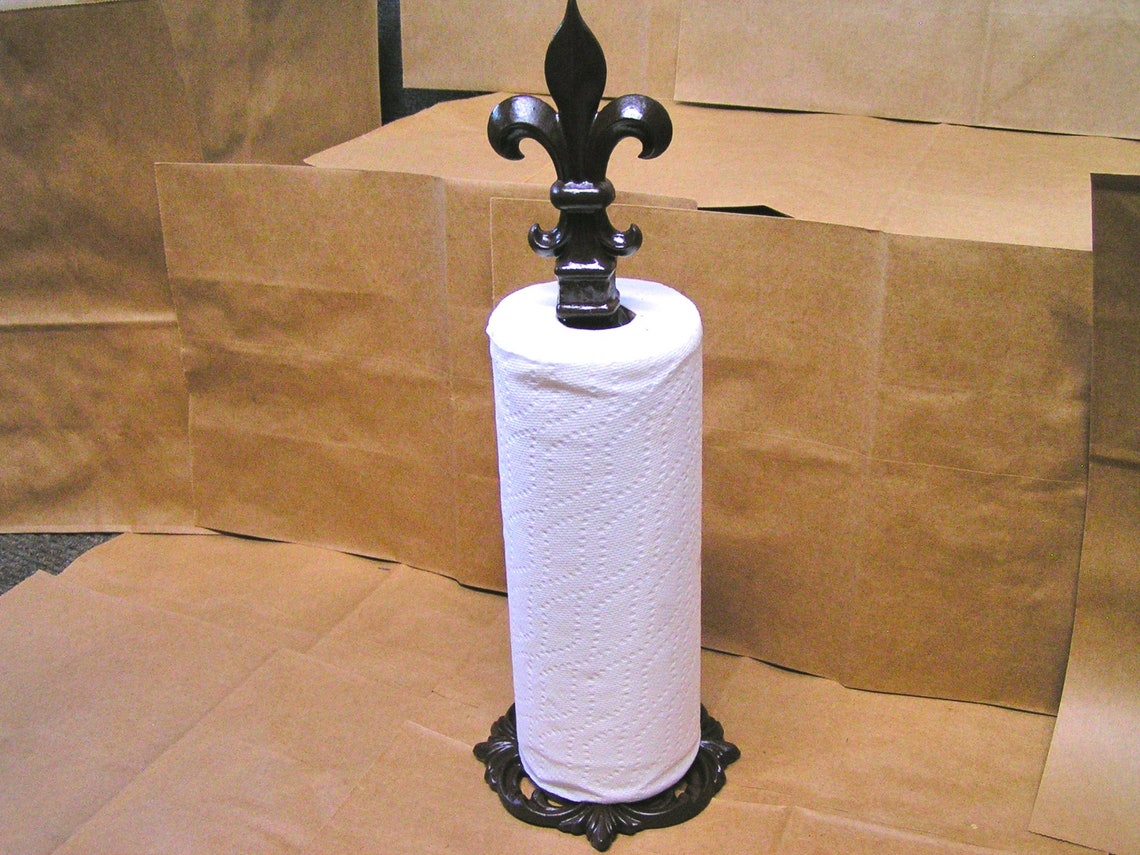 Dark Brown Iron Paper Towel Holder Finial Fleur De Lis Etsy