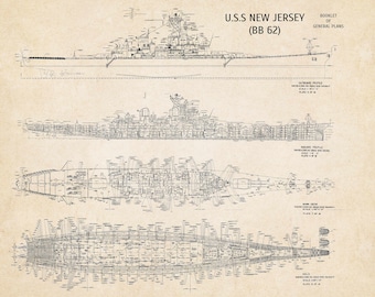 USS New Jersey Blueprint 11" x 14"
