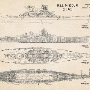 USS Missouri Blueprint 11 x 14 image 1
