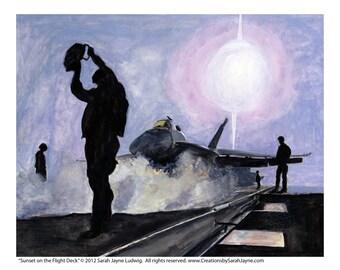 Sunset on the Flight Deck Print