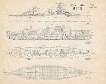 USS TEXAS Blueprint 11" x 14"