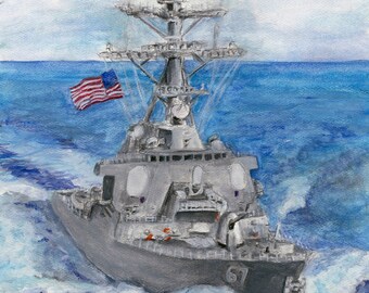 USS Cole Watercolor Painting, Navy Ship Art Print