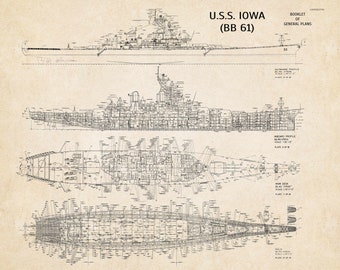 USS IOWA Blueprint 11" x 14"