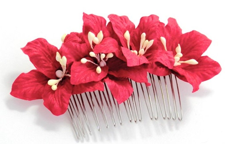 Deep Red Lily Floral Hair Comb Set/ Summer/ Bright Rouge/ - Etsy