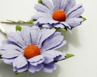 Purple Daisy Hair Clip Set/ Lilac/ Alternative/ Bridal/ Wedding Hair Accessories/ Bridesmaid Bobby Pin/ Wedding Flower Clip F029