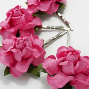 Ensemble de pinces à cheveux florales Rose bonbon / Accessoires de mariée / Accessoires pour cheveux de mariage / Épingles à cheveux de demoiselle d&#39;honneur / Épingles à fleurs de mariage F022