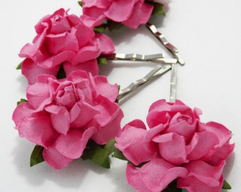 Candy Pink Rose Floral Hair Clip Set/ Bridal/ Wedding Hair Accessories/ Bridesmaid Bobby Pin/ Wedding Flower Pins F022