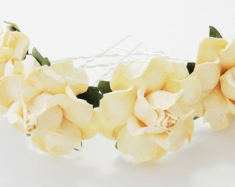 Pale Yellow Floral Hair Pin Set/ Summer/ Spring/ Bridal/ Wedding Hair Accessories/ Bridesmaid Hair Pin/ Wedding Flower Pins F010