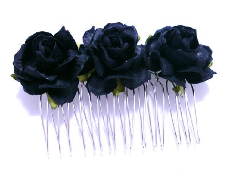 Midnight Black Rose Floral Hair Comb/ Gothic/ Alternative/ Bridal/ Wedding Hair Accessories/ Bridesmaid Hair Fascinator F039 image 3