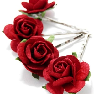 Small Red Rose Floral Hair Pin Set/ Traditional/ Bridal/ Wedding Hair Accessories/ Bridesmaid Bobby Pin/ Wedding Flower Pins F003