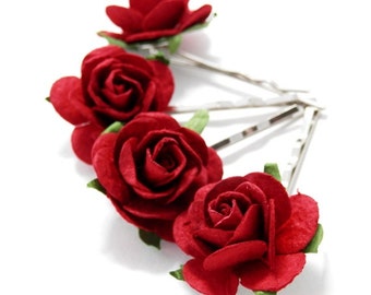 Small Red Rose Floral Hair Pin Set/ Traditional/ Bridal/ Wedding Hair Accessories/ Bridesmaid Bobby Pin/ Wedding Flower Pins F003