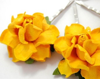 Yellow Rose Floral Hair Clip Set/ Summer/ Bridal/ Wedding Hair Accessories/ Bridesmaid Bobby Pin/ Wedding Flower Pins F007