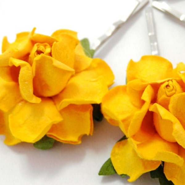 Yellow Rose Floral Hair Clip Set/ Summer/ Bridal/ Wedding Hair Accessories/ Bridesmaid Bobby Pin/ Wedding Flower Pins F007