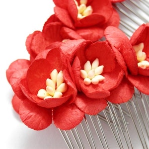 Red Cherry Blossom Floral Hair Comb Set of Two Bridal Flower Accessory F004