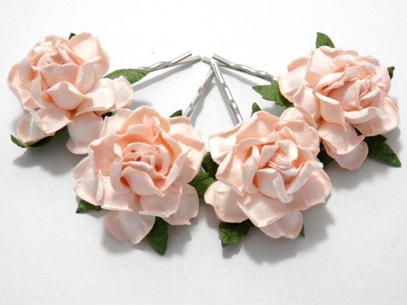 Peach Pink Rose Floral Hair Clip Set/ Bridal/ Wedding Hair Etsy
