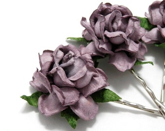 Dusty Purple Rose Floral Hair Clip Set/  Alternative/ Bridal/ Wedding Hair Accessories/ Bridesmaid Bobby Pin/ Wedding Flower Pins F028