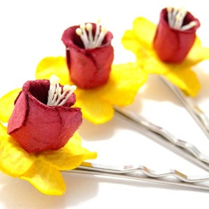 Yellow Daffodil Floral Hair Clip Set/ Summer/ Bridal/ Wedding Hair Accessories/ Bridesmaid Bobby Pin/ Wedding Flower Pins F009