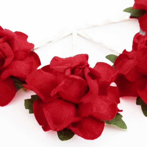 Bright Romantic Red Rose Floral Hair Clip Set/ Traditional/ Bridal/ Wedding Hair Accessories/ Bridesmaid Bobby Pin/ Wedding Flower Pins F002