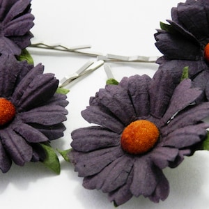Purple/ Black Daisy Floral Hair Clip Set/ Alternative/ Gothic/ Bridal/ Wedding Hair Accessories/ Bridesmaid Bobby Pin/ Wedding Flower F035