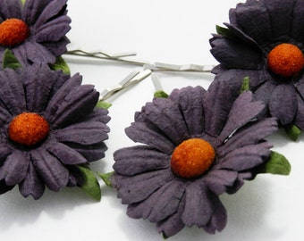 Purple/ Black Daisy Floral Hair Clip Set/ Alternative/ Gothic/ Bridal/ Wedding Hair Accessories/ Bridesmaid Bobby Pin/ Wedding Flower F035