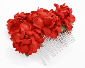 Bright Romantic Red Rose Hair Comb/ Rouge/ Traditional/ Bridal/ Wedding Hair Accessories/ Bridesmaid Hair Fascinator F002