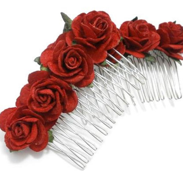 Red Rose Floral Hair Comb/ Traditional/ Classic/ Bridal/ Wedding Hair Accessories/ Bridesmaid Hair Fascinator F003