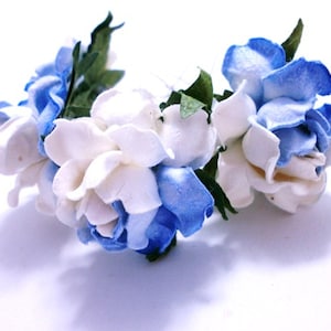 Two Tone White & Blue Rose Floral Hair Clip Set/ Unique/ Bridal/ Wedding Hair Accessories/ Bridesmaid Hair Pin/ Wedding Flower Clip F012