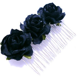 Midnight Black Rose Floral Hair Comb/ Gothic/ Alternative/ Bridal/ Wedding Hair Accessories/ Bridesmaid Hair Fascinator F039 image 2