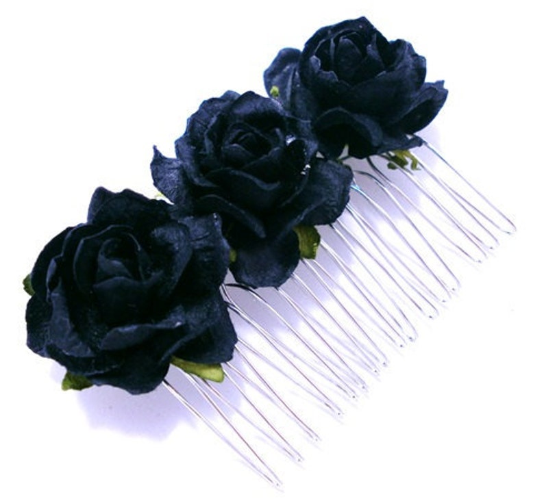 Midnight Black Rose Floral Hair Comb/ Gothic/ Alternative/ Bridal/ Wedding Hair Accessories/ Bridesmaid Hair Fascinator F039 image 2