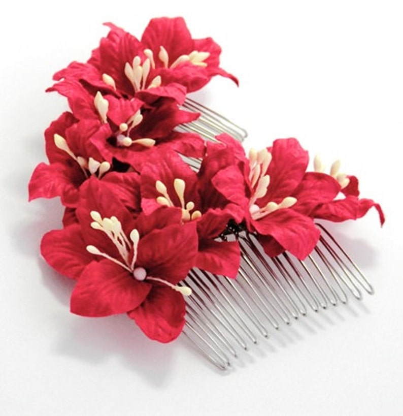 Deep Red Lily Floral Hair Comb Set/ Summer/ Bright Rouge/ - Etsy