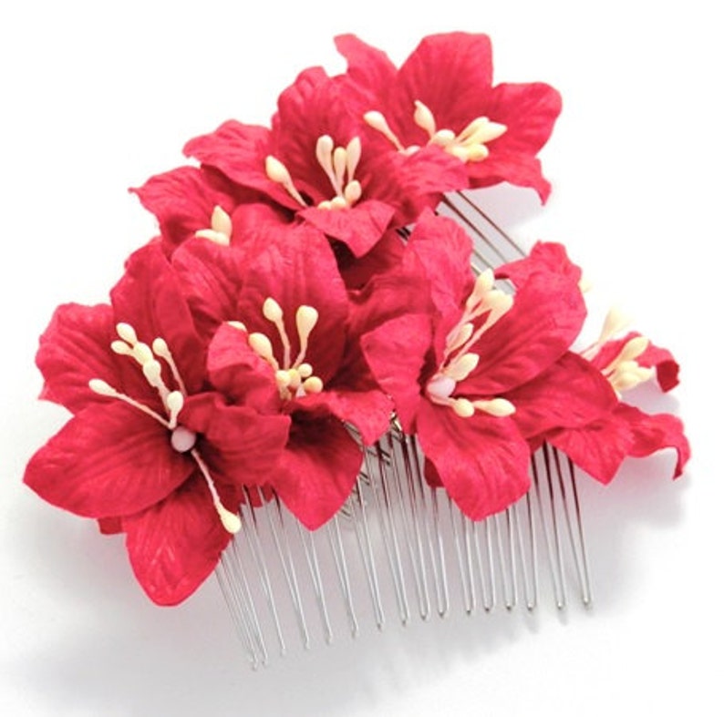 Deep Red Lily Floral Hair Comb Set/ Summer/ Bright Rouge/ - Etsy