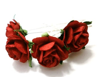 Red Open Rose Floral Hair Pin Set/ Traditional/ Bridal/ Wedding Hair Accessories/ Bridesmaid Hair Pin/ Wedding Flower Pins F003