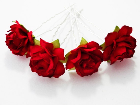 Red Rose Floral Hair Pin Set Traditional Bridal Wedding Etsy
