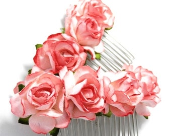 Tickled Pink Rose Floral Hair Comb/ Traditional/ Bridal/ Wedding Hair Accessories/ Bridesmaid Hair Fascinator F021