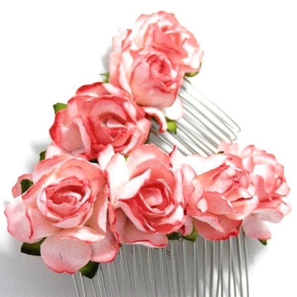 Tickled Pink Rose Floral Hair Comb/ Traditional/ Bridal/ Wedding Hair Accessories/ Bridesmaid Hair Fascinator F021