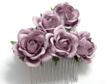 Dusty Purple Rose Floral Hair Comb Set/ Traditional/ Bridal/ Wedding Hair Accessories/ Bridesmaid Hair Piece F036