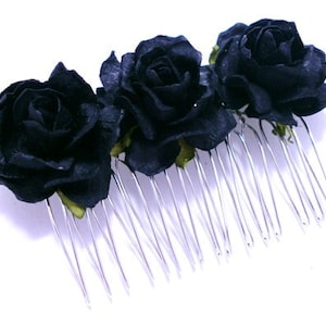 Midnight Black Rose Floral Hair Comb/ Gothic/ Alternative/ Bridal/ Wedding Hair Accessories/ Bridesmaid Hair Fascinator F039 image 1