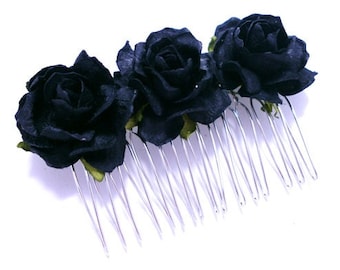 Midnight Black Rose Floral Hair Comb/ Gothic/ Alternative/ Bridal/ Wedding Hair Accessories/ Bridesmaid Hair Fascinator F039