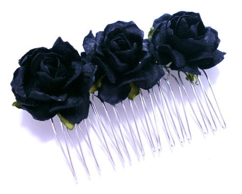 Midnight Black Rose Floral Hair Comb/ Gothic/ Alternative/ Bridal/ Wedding Hair Accessories/ Bridesmaid Hair Fascinator F039 image 1