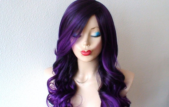 Ombre Wig Lace Front Wig Deep Purple Long Volume Curly Hair Etsy