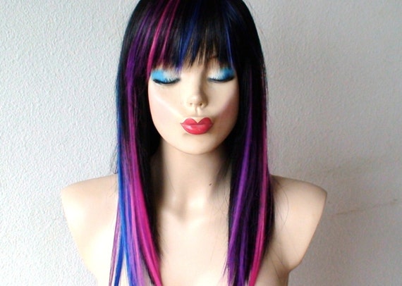 Galaxy Ombre Wig Black Pink Purple Blue Ombre Wig Straight Etsy