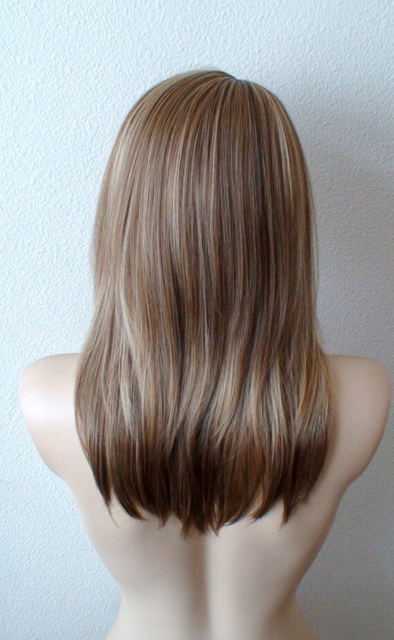 20 Inches Brown Dirty Blonde Straight Hair Wig With Bangs Etsy