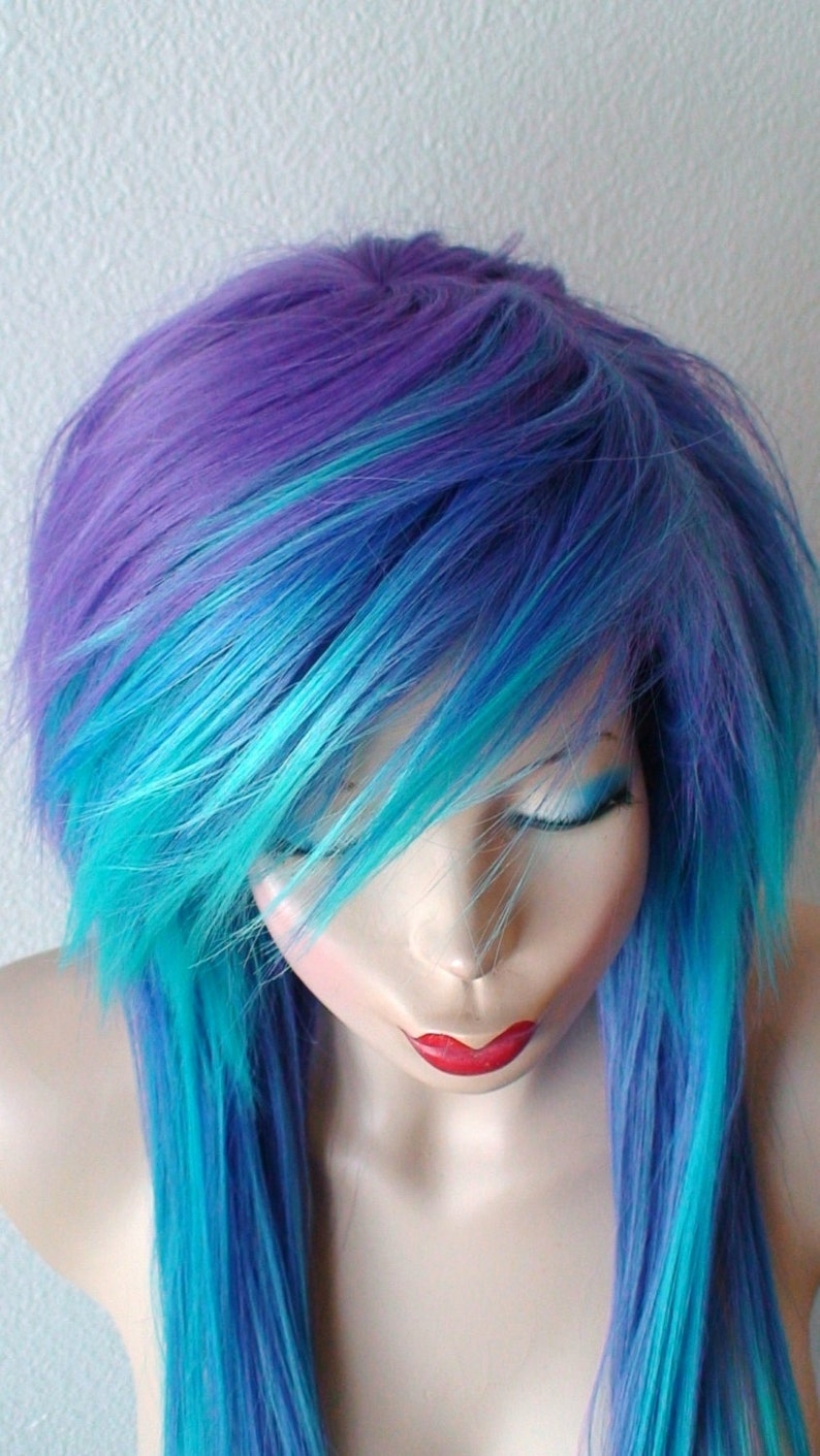 Emo wig. Scene wig. Purple teal ombre wig. Blue Emo girls wig. | Etsy