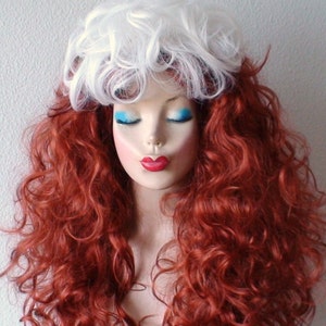 Auburn Red Curly Wig: White Forelock, Heat-Friendly Costume Hair